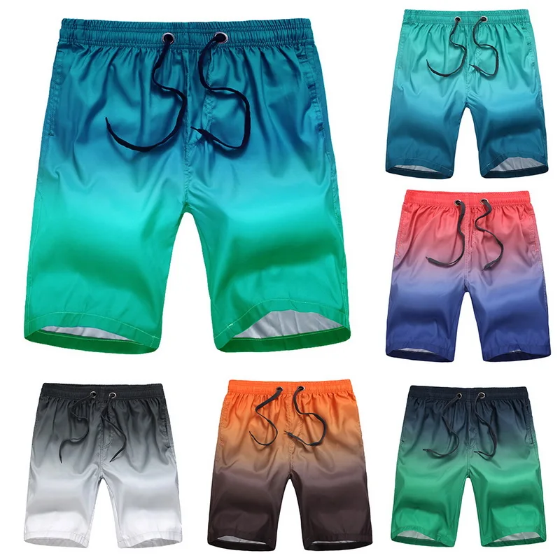 Litthing Men's Beach Shorts Summer Water Sports Trainning Surfing Trunks Quick Dry Gradient Shorts Elastic Drawstring For Male