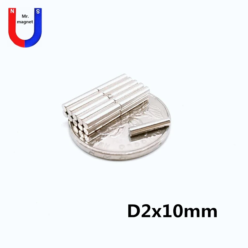 

50pcs 2x10 strong magnet D2*10mm Mini small magnetic bar magnets 2x10 mm neodymium magnet powerful permanent round NdFeB