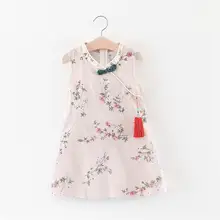 Платье для маленьких девочек; коллекция года; Брендовое платье принцессы без рукавов в китайском стиле с кисточками; Ципао для девочек; Детские платья для девочек