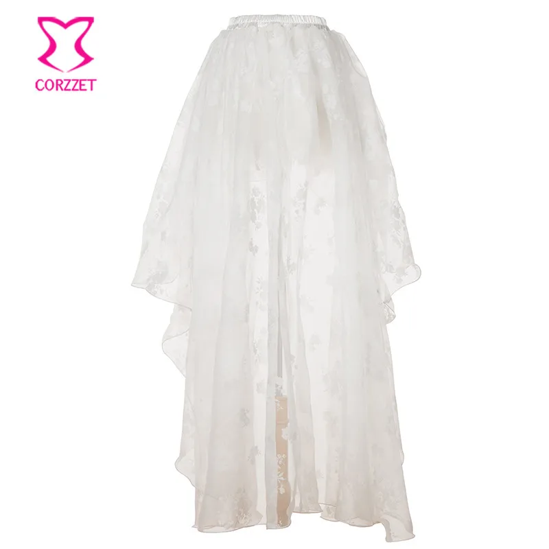 Сексуальная белая Готическая Асимметричная Цветочная юбка винтажная викторианская кружевная спереди короткая сзади Длинная женская элегантная летняя юбка размера плюс