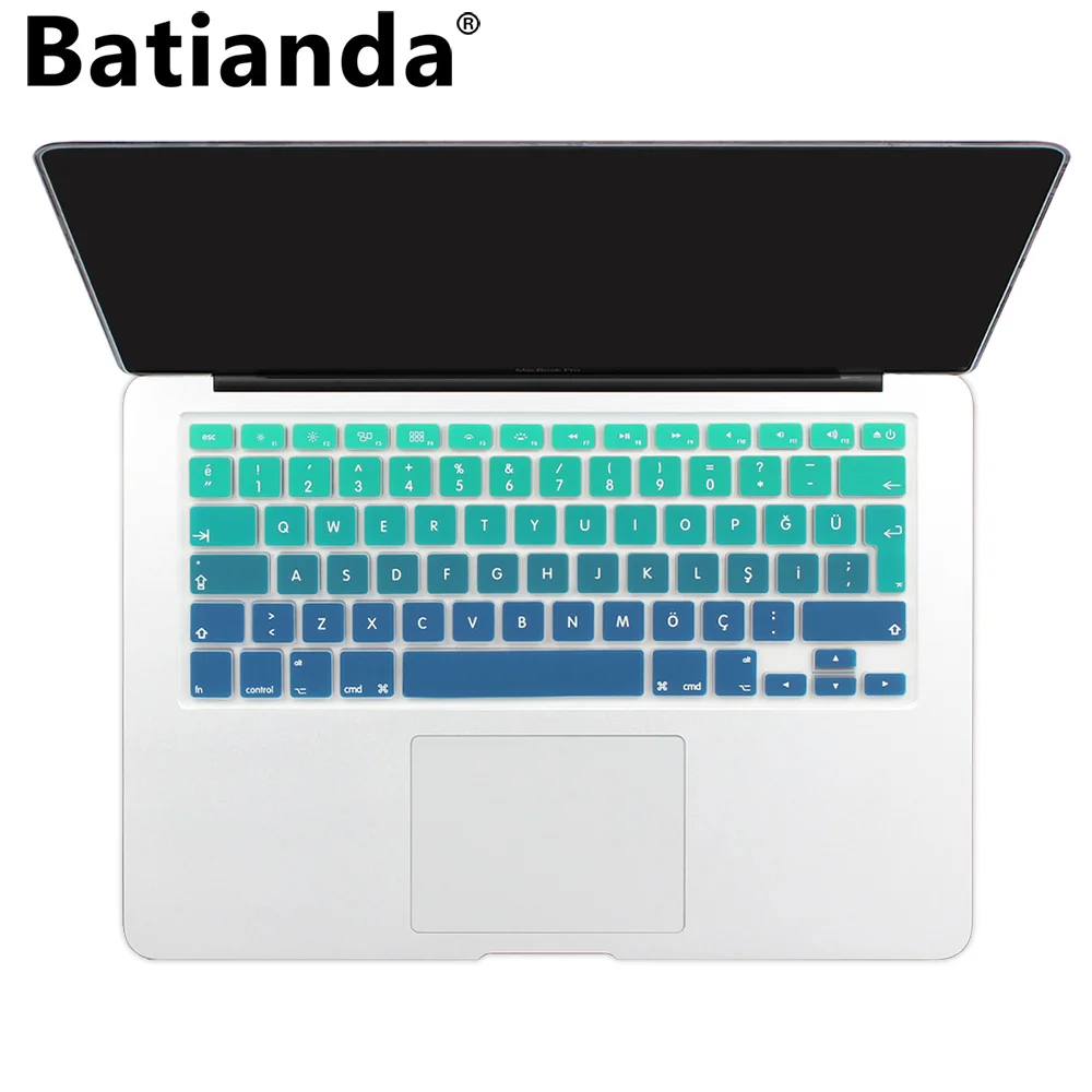 2020 Gradient Keyboard Cover Skin for Turkey MacBook Air 13 Pro 13 15 Retina Silicone Turkish Euro Enter Keyboard Stickers-Rainbow