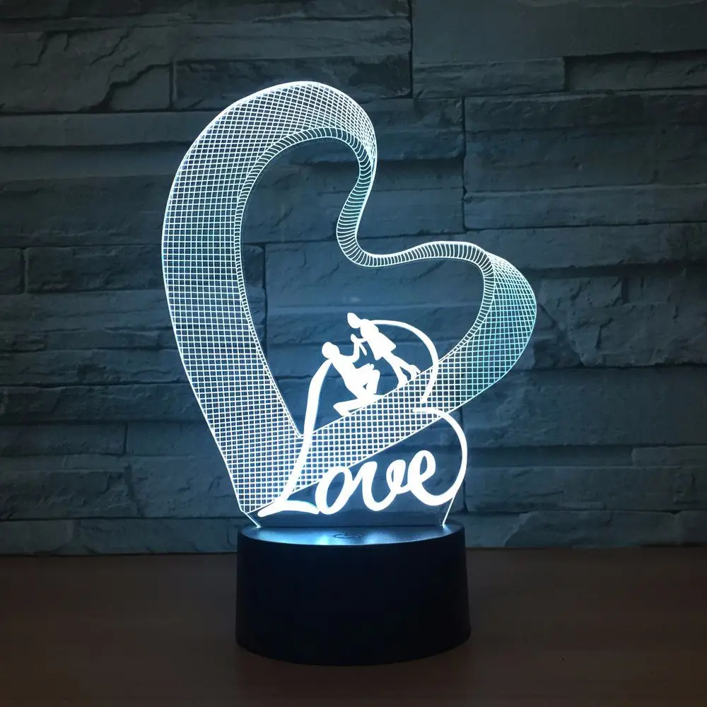 Любовь Сердце 3D ночник светодиодный настольный светильник 3D иллюзия Лампа романтические вечерние лампы для украшения свадьбы подарок для жены