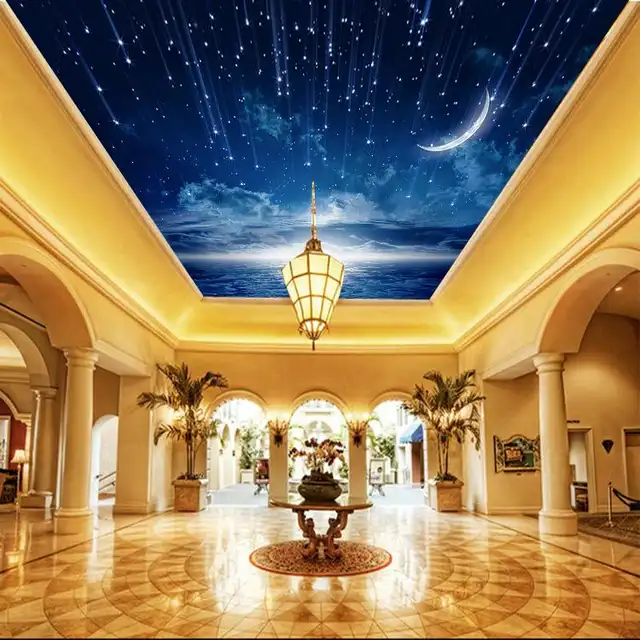 Us 17 54 35 Off Galaxy Wallpaper 3d View Photo Wallpaper Bedroom Ceiling Room Decor Starry Night Murals Club Living Room Charming Moon Meteor In