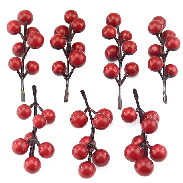 10Dcs7 Fej Mesterséges Mini Cseresznye Bogyók Gyöngy Porcalapú Barkácsos Esküvői Csokor Karácsonyi Dekoráció Szimuláció Gyümölcs Kézműves - Image 3