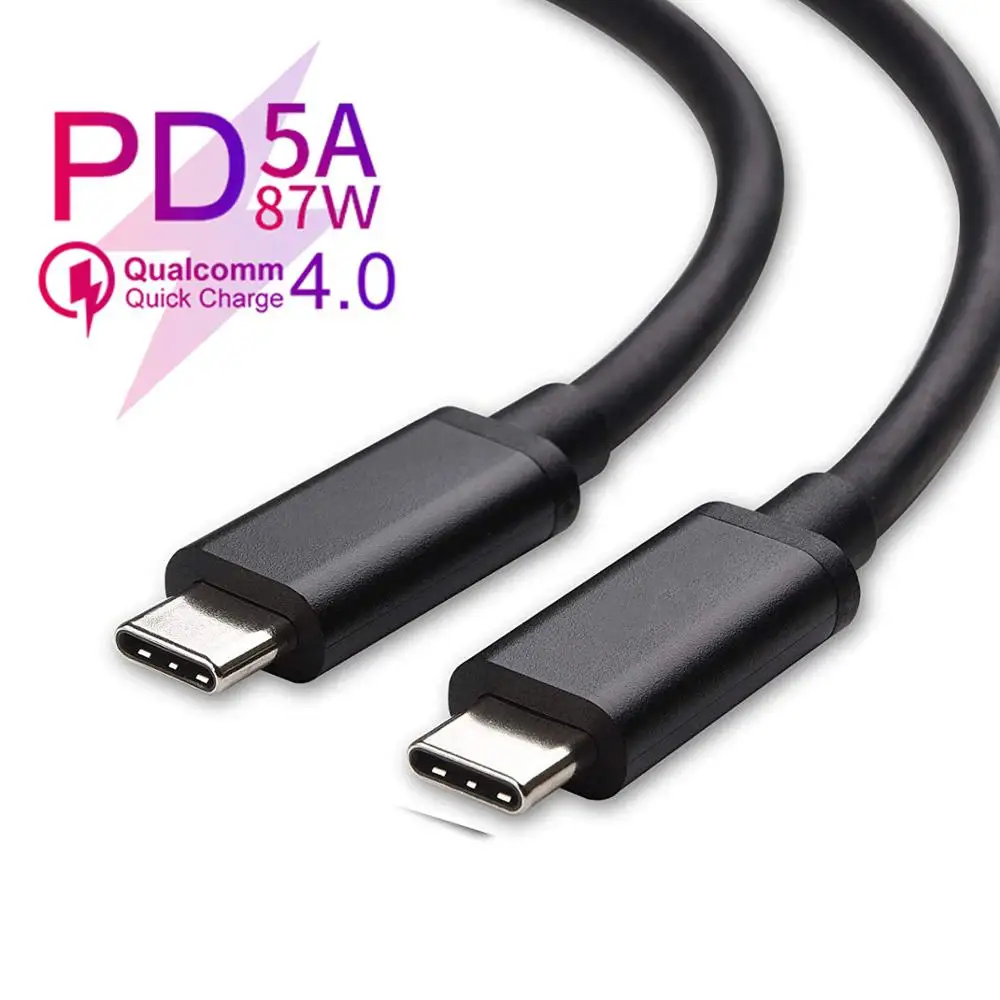 Черный 5A 87W USB Type C to USB C Cable for Samsung S9 Oneplus 7 Pro Quick Charge 4.0 USBC PD Fast Charging Charger USB-C Type-C Cable - Цвет: Черный