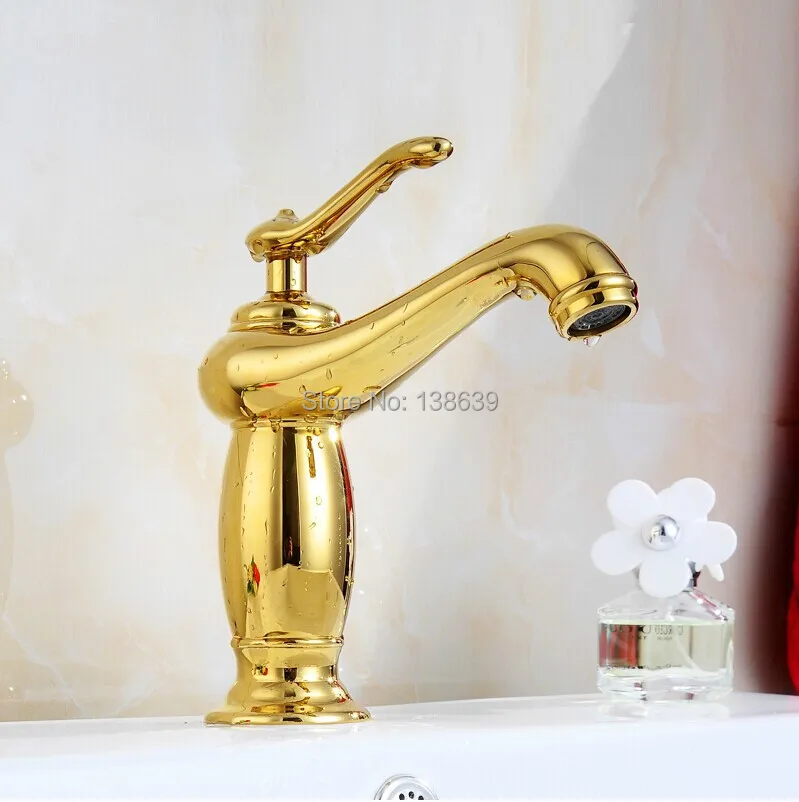 

Free shipping wholesale and retail good quality bathroom basin faucet,single handle golden polish basin sink mixer tap faucet