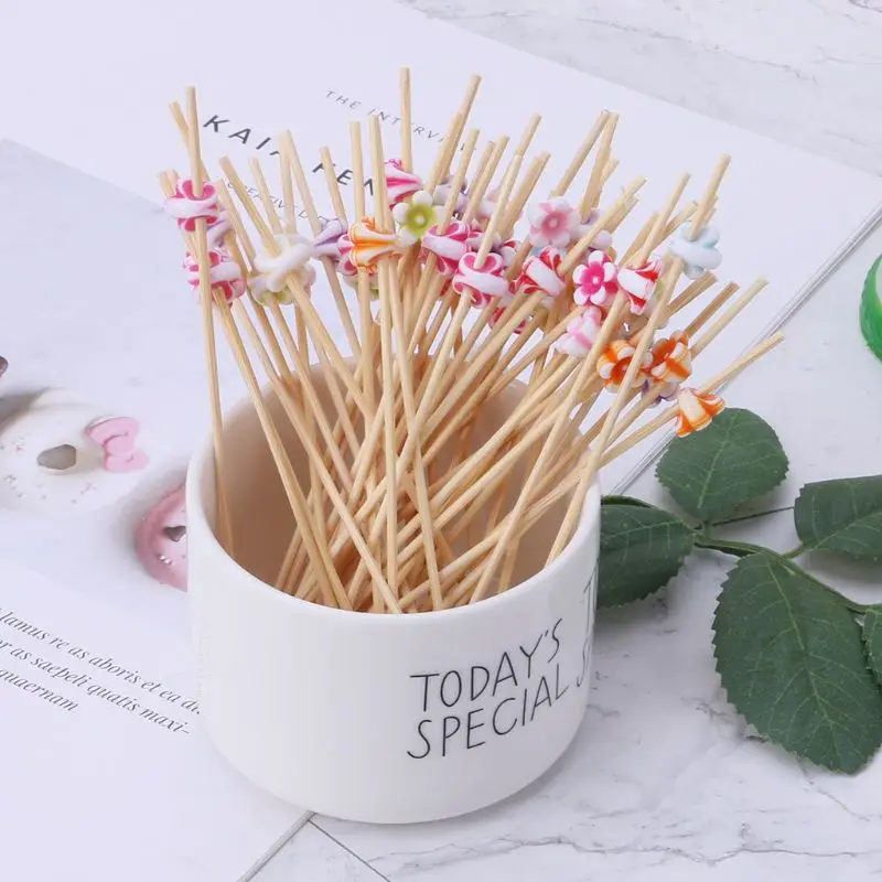 100pcs 12cm Acrylic Flower Food Picks Dessert Buffet Fruit Salad Fork Cake Muffin Party Vegetable Sticks Cocktail Toothpicks