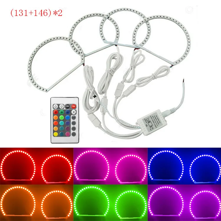 

2x146mm+2x131mm 5050 42SMD RGB LED Angel Eyes Light Headlight with Halo Ring Remote Control Kit for BMW E46