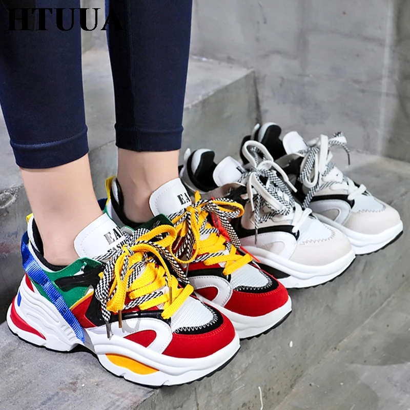 

HTUUA Winter Plush Women Shoes Lace-Up Casual Sneakers Comfortable Flat Shoes Thick Platform Shoes Creepers Flats Baskets SX1882