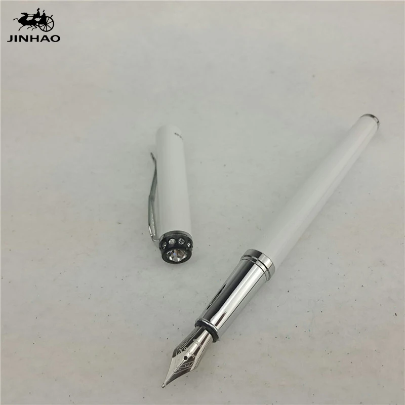 

1pc/lot Jinhao Fountain Pen White Pen Silver Clip jinhao 301 Pens With Rhinestone Papelaria Brand School Supplies 14*1cm
