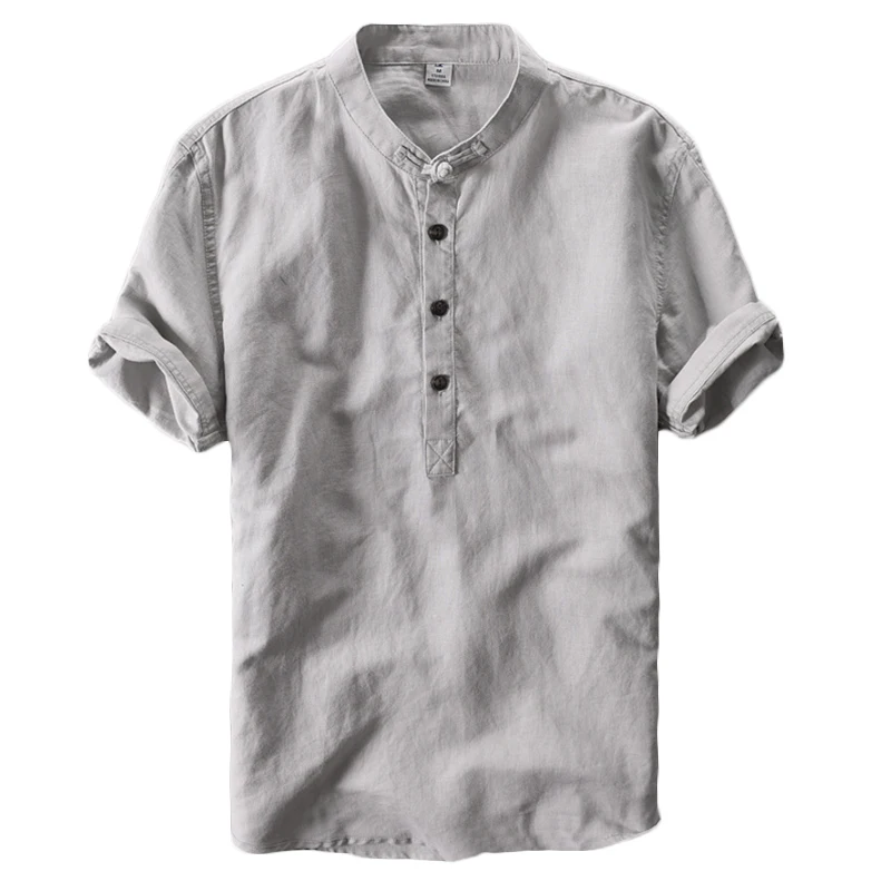 Mens Shirts Fashion 2019 Summer Short Sleeve Slim Cotton Linen Loose Shirts Male White Color Casual Shirts Plus Size Tops Y001