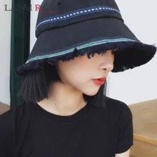 LANMREM весна лето узор вышивка полосатый заусенцы большой край круглый Топы кепки Женская мода рыбак шляпа BA341