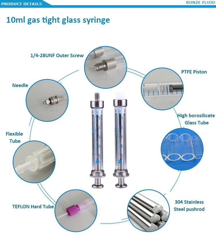10 мл газовая герметичность боросиликатного стекла шприц коррозионной стойкости лаборатории