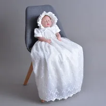 Christening Dress Baby Girl Baptism Gown Lace Formal Clothes +Bonnet new arrival white ivory satin silk lace baby girl christening gowns newborn formal baptism robe long dress with bonnet