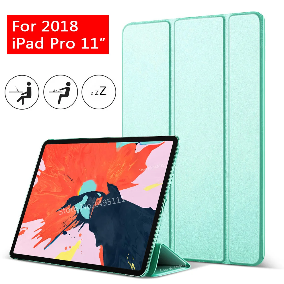 Чехол для iPad Pro, 11 дюймов, из искусственной кожи, прозрачный, на заднюю панель из поликарбоната, ультра тонкий светильник, в три сложения, умный чехол для iPad Pro, 11 дюймов