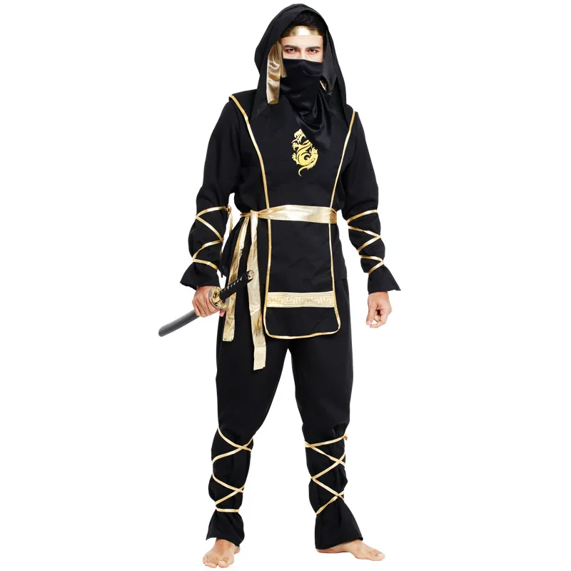 Para Hombre Negro Ninja lucha Fancy Dress Costume Samurai Japonés Luchador Disfraz