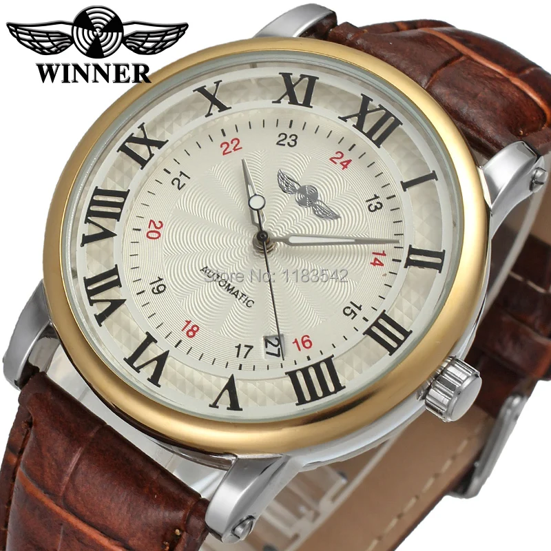 Winner font b Men s b font Watch Luxury Brand Automatic Business Style Leather Strap Analog