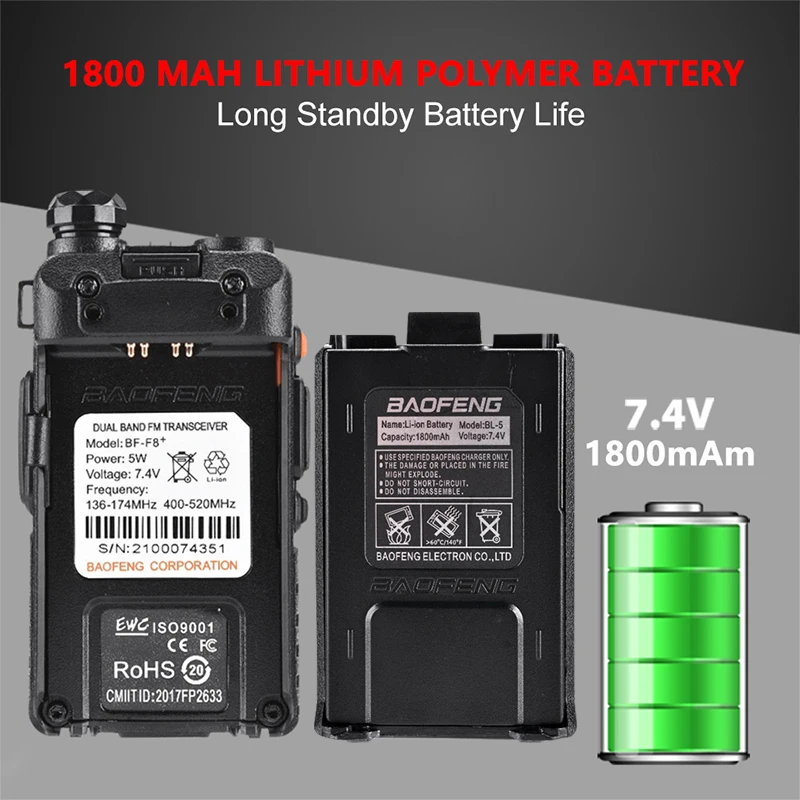 Baofeng BF-F8+ Upgrade New Walkie Talkie Police Two Way Radio Pofung F8+ 5W UHF VHF Dual Band Outdoor Long Range Ham Transceiver