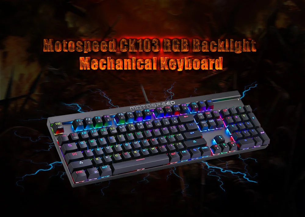 Русская/английская игровая механическая клавиатура Motospeed CK103 14 режимов RGB подсветка USB2.0 104 ключи против привидения синий/красный переключатель