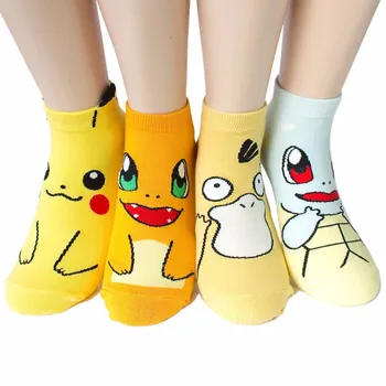 

4pairs/lot Pokemon Socks Cotton Jacquard Sox Japanese Pikachu Charmander Novelty Funny Socks Christmas Gift For Kids Men Women