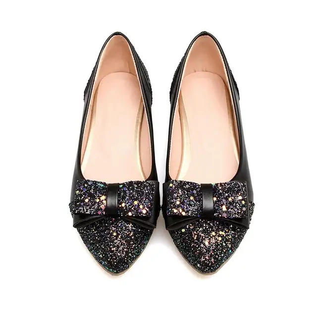 Girseaby Sequin Glitter Bling Flat Shoes Women Colorful pointed Toe Bow