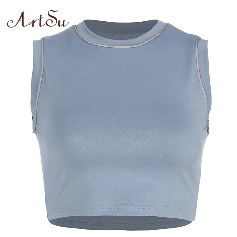 

ArtSu Reflective Striped Tank Tops Sleeveless Fitness Workout Bralette Crop Top Streetwear Vest Ladies Summer Tops ASVE20665