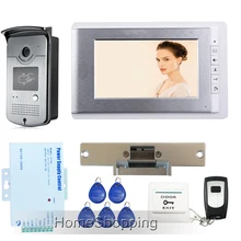 Free Shipping Hot New Apartment 7″ Video Intercom Door Phone System With RFID Keyfob Reader Camera + Strike Door Lock Wholesale
