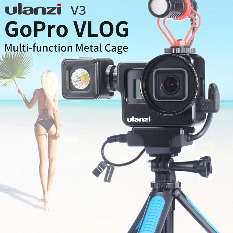 

ULANZI V3 Metal Vlog Cage Multi-function Cage for Gopro 7 6 5 with Universal 52MM Filter Interface Mic Adapter for Mic/LED Light