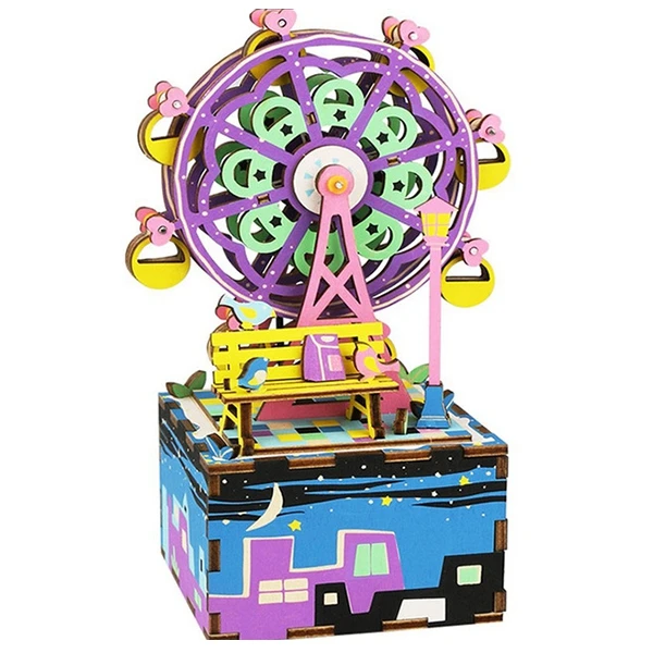 Robotime 3D деревянная вращающаяся музыкальная шкатулка игрушечное колесо обозрения модель сувенир подарок на день рождения дерево ремесло творческие игрушки для девочек Gif