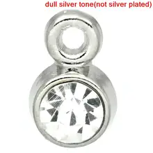 DoreenBeads из металлического сплава цинка Подвески Круглый Серебряный тон(может держать ss18 стразы) Белый Стразы 8 мм x 5 мм, 5 штук