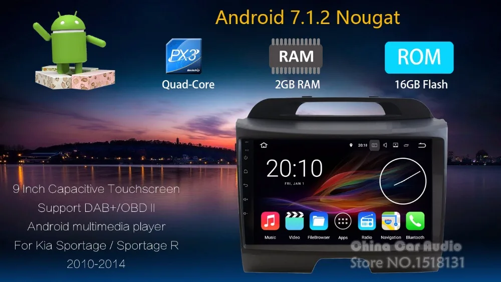 Flash Deal 9 inch 1024X600 4G WIFI 2GB RAM Android 7.1.2 Car DVD Player For Kia Sportage R 2010-2016 GPS Navigation Stereo Radio System 5