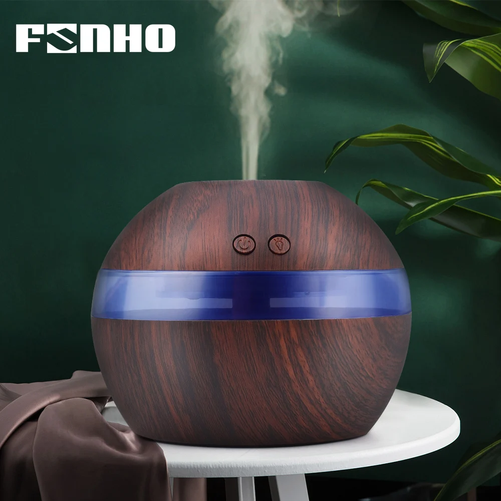 

FUNHO 300ml Air Humidifier Wood Grain Aroma Diffuser Desk Humidificador Huile Essential Oil Mist Maker LED Light for Home 001