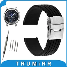 22mm Montre En Caoutchouc de Silicone Bande pour Samsung Gear S3 Classique/Frontière Acier Inoxydable Boucle Courroie de Poignet Bracelet Noir