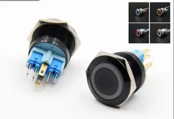 

Free delivery 22mm reset instantaneous ring LED black metal button switch red green start button high quality