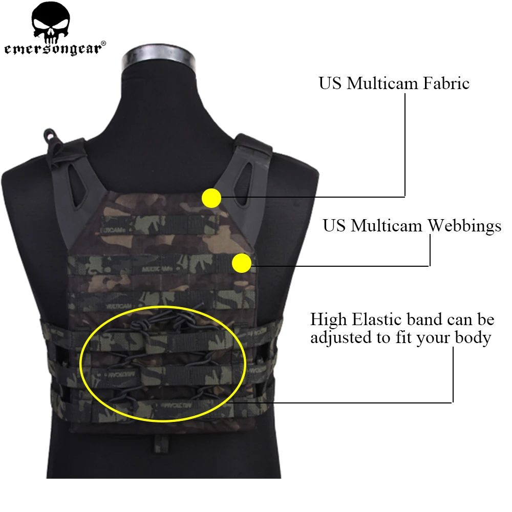 EMERSONGEAR JPC Vest LightWeight MOLLE Special Plate Carrier Hunting Easy Vest for Paintball Airsoft Emerson 500D Multicam Black