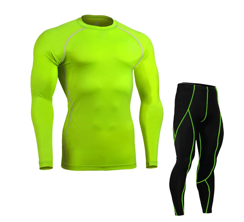 

orange long sleeve Compression Shirts pants green Skin Tight sets Weight Lifting Base Layer set cycling Training fitness wear