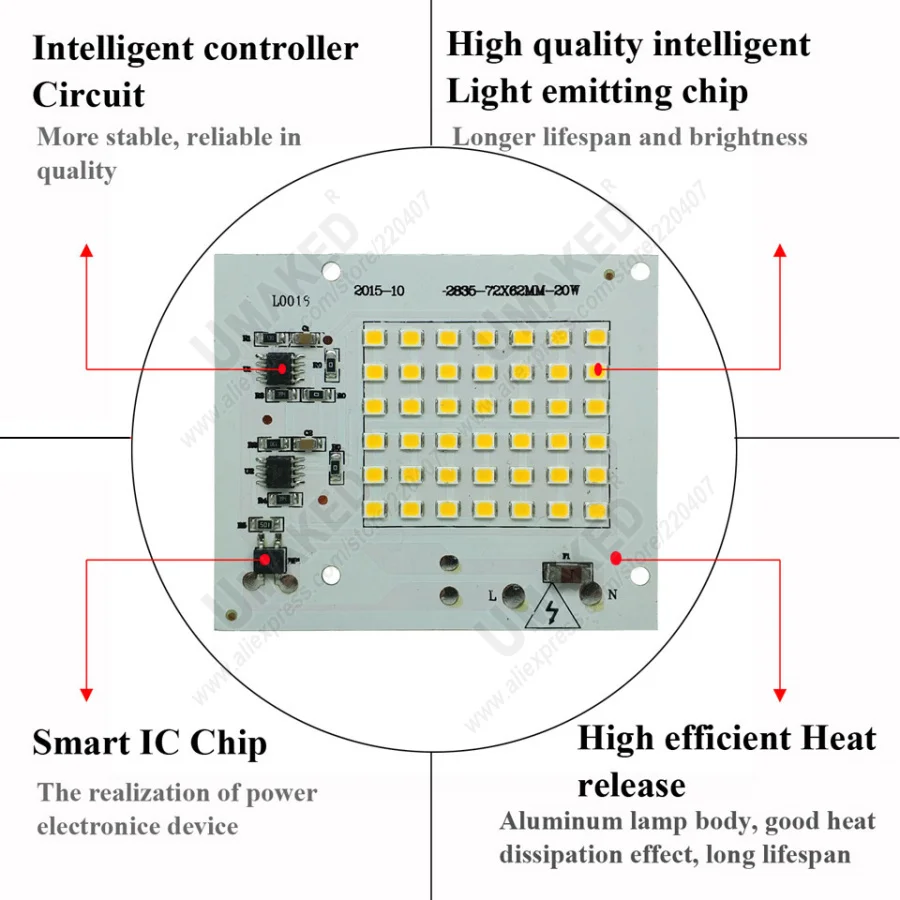 Реальный ватт 10 Вт 56x54 мм переменный ток 220 В PCB smd интегрированный IC драйвер не