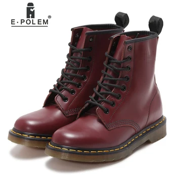 

Burgundy Martin Boots Genuine Leather Red-Wine Ankle Boot for Unisex 2018 Anti-Season Clearance Sale
