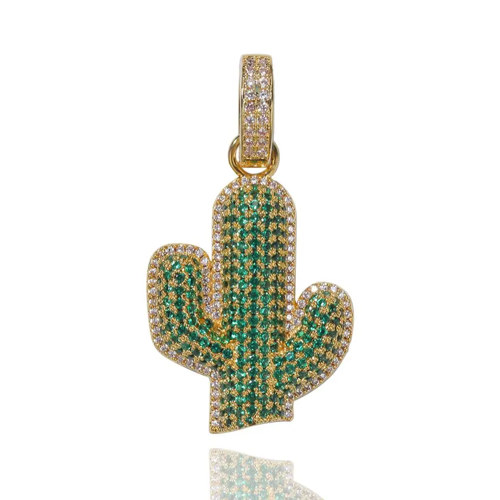 

Men Hip hop iced out bling cactus shape pendant necklaces AAA Zircon male fashion trendy pendants necklace Hiphop jewelry gifts