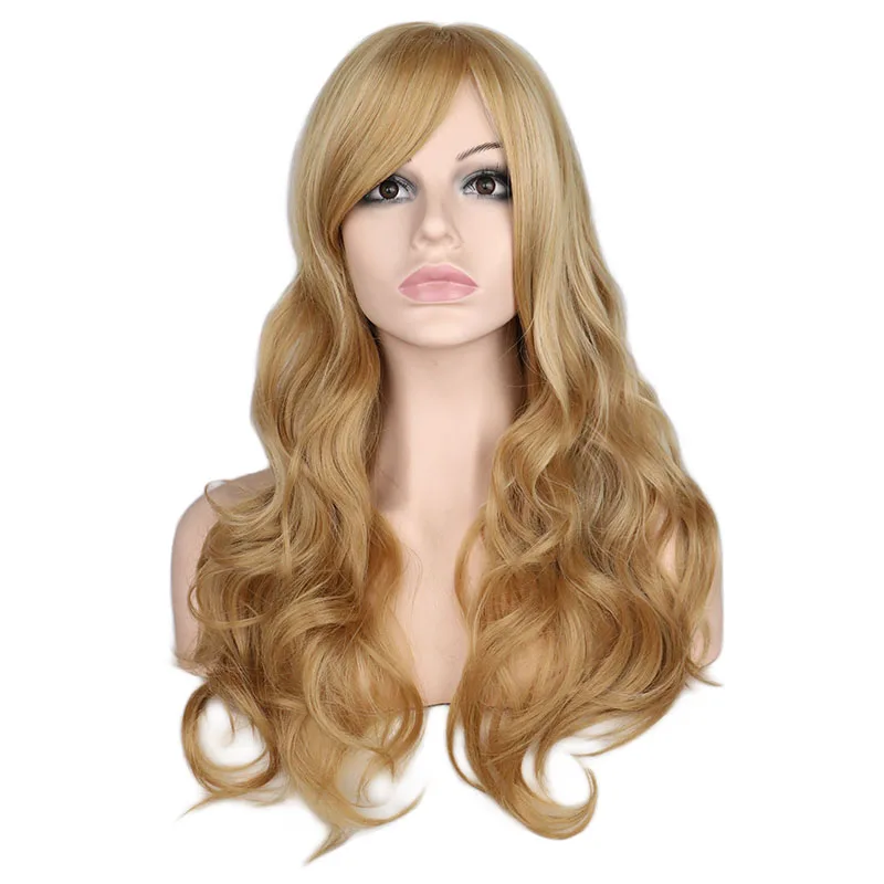 QQXCAIW женский длинный волнистый натуральный смешанный блондин парик черный красный термостойкие синтетические волосы парики