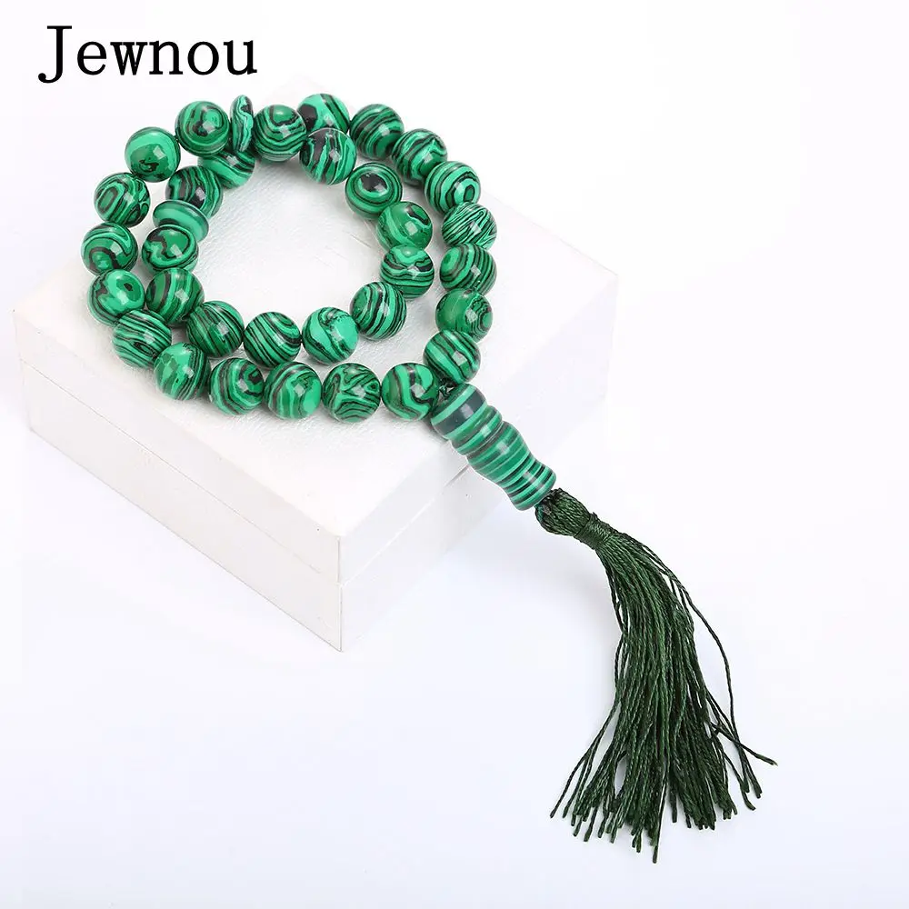 

Jewnou Malachite Muslim Rosary Natural Stone Fine Bead Chain Crystals Women Gift Power Statement Gemstone Lucky Amulet Prayer