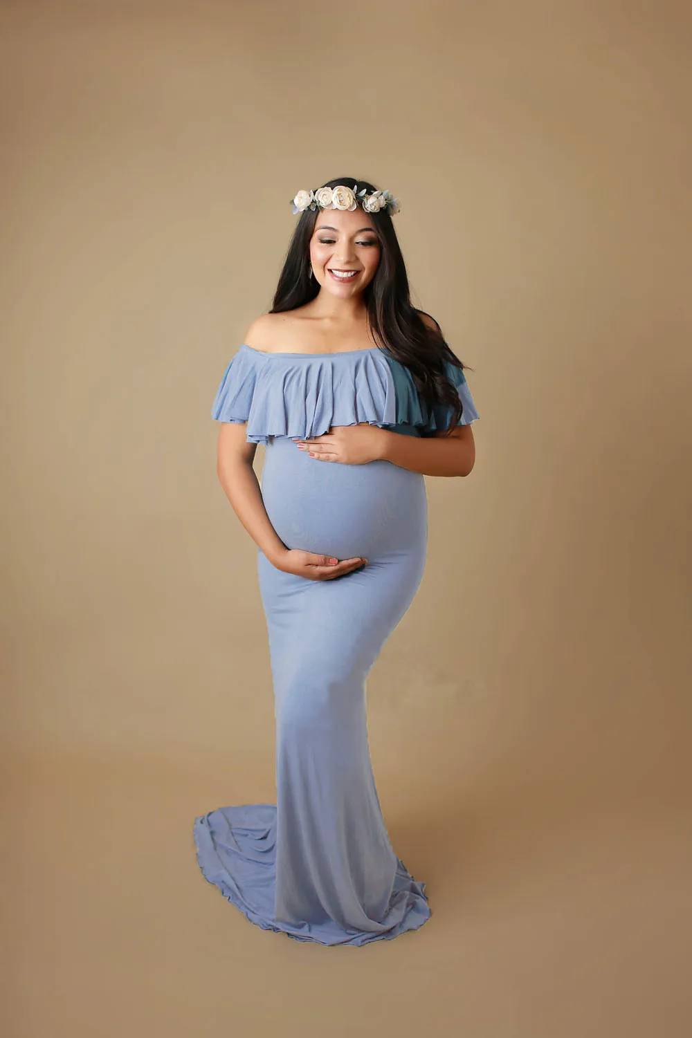 Оборками платья для беременных для фотосессии для беременных Подставки для фотографий Беременность фотографии Макси платье vestido largo embarazada