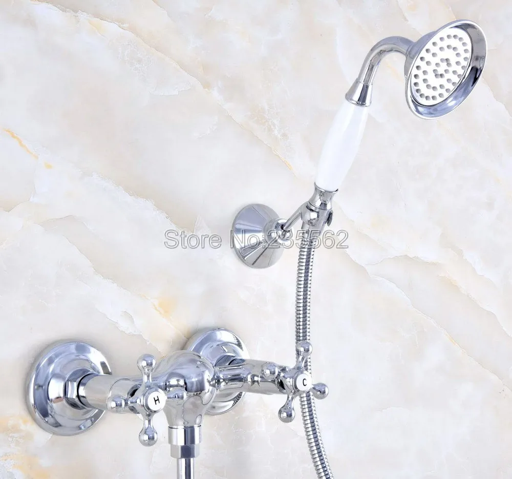 

Chrome Wall Mounted Clawfoot Bath Tub Faucet Mixer Tap W/ Handheld Shower lna776
