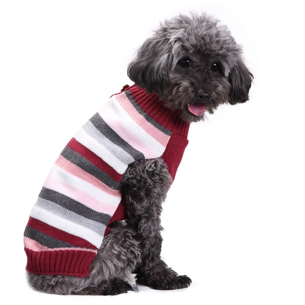 

pet sweater dog cat clothing Red white Striped Pet Knitted Jumper Winter Warm Sweater Puppy Costume Cat Clothes Buttons F80