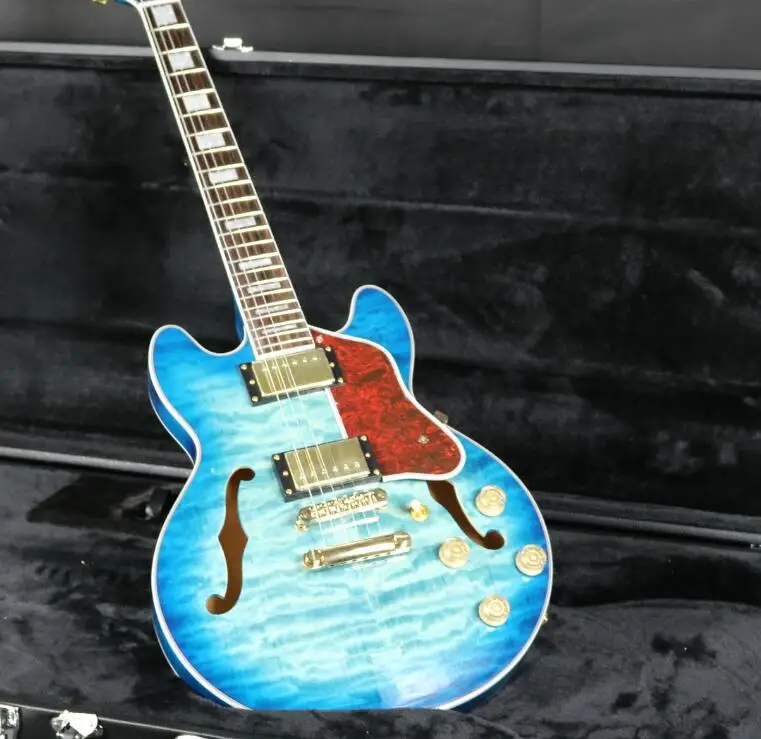 

AES-339A Semi Hollow Body Electric Guitar AAAA Quilted Maple Top&Back Grover Tuner Gold Hardware Free Shipping