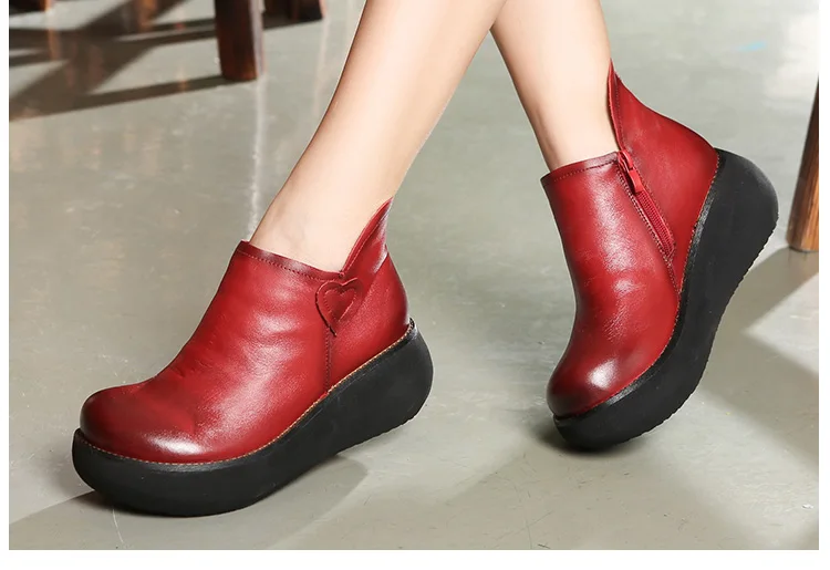 Новые осенние Для женщин из натуральной кожи обувь на платформе туфли на танкетке женские туфли на высоком каблуке женские туфли-лодочки ручной работы; обувь для мамы