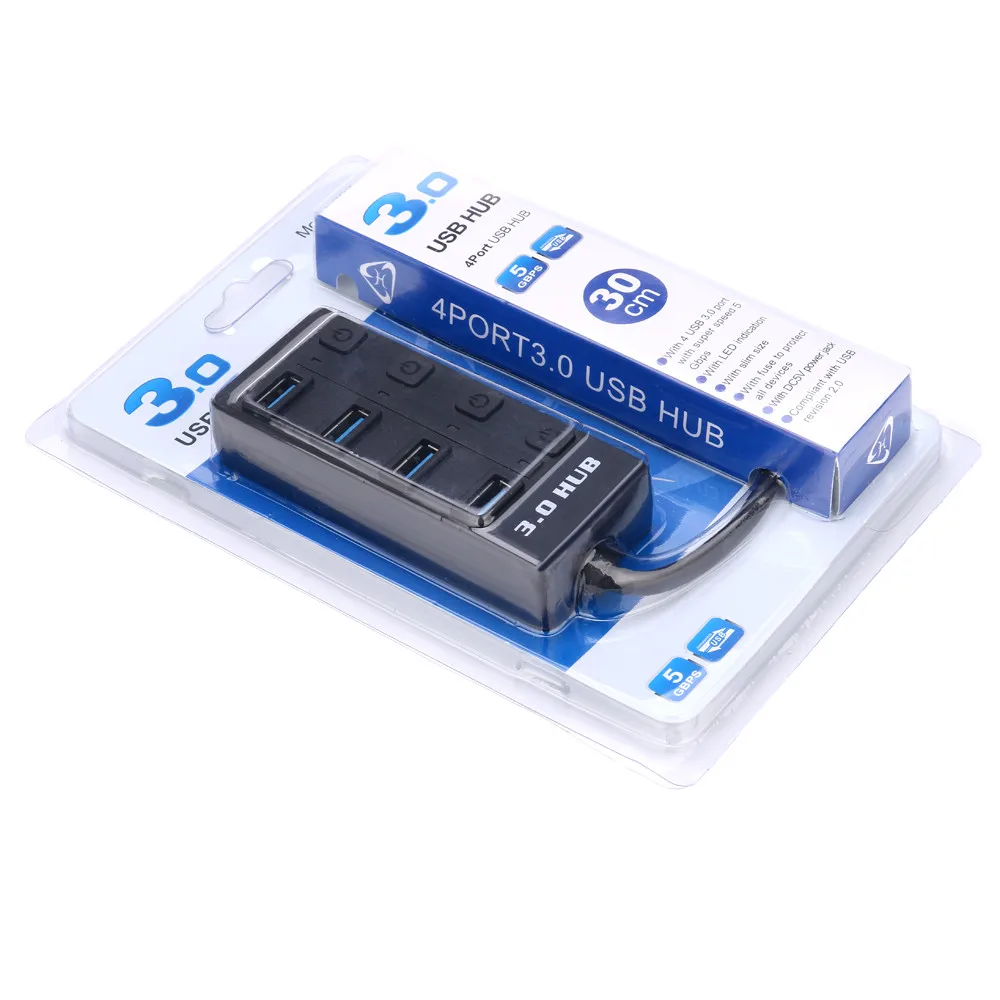 4 порта с супер скоростью USB 3,0 концентратор вкл/выкл переключатели адаптер для ПК ноутбук 6J16 Прямая поставка