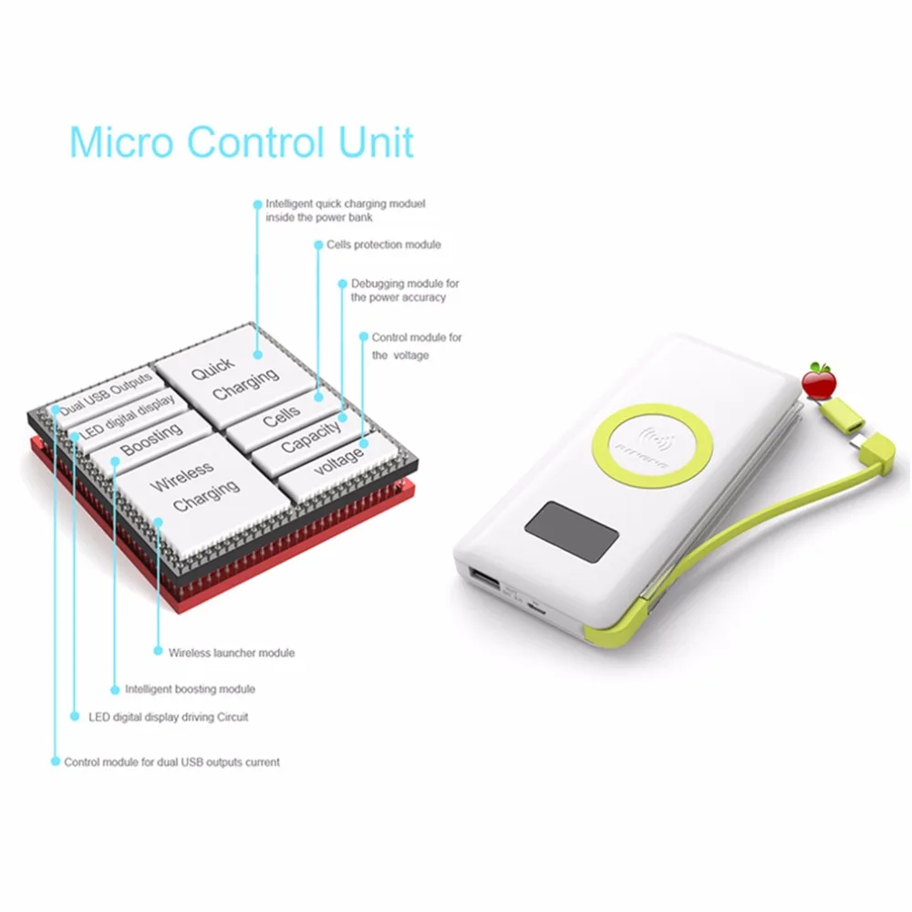 

10000mAh Wireless Charge External Battery Portable Mobile Power Bank Built-In Light With WPC Q Standard