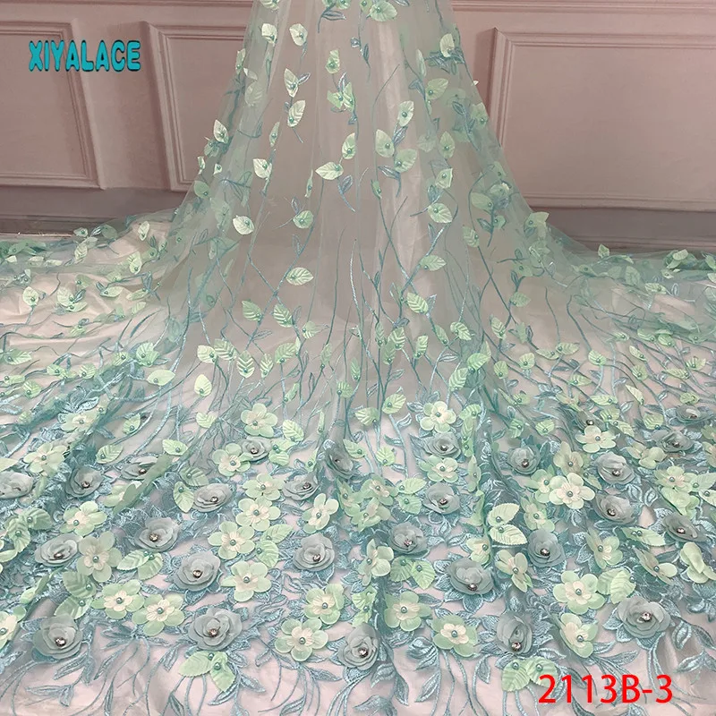 

Nigerian 3D Flowers Lace Fabric 2019 High Quality African Net Lace Fabric Wedding French Tulle Lace Material For Dress YA2113B-3