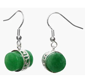 

FREE SHIPPING special designed 925 Silver Beautiful Green Black white natural jade earrings stone 1 1/5"3 pair Earrings
